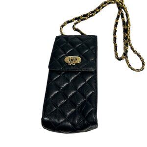 Jay Herbert New York Black Quilted Leather Phone Bag Gold Chain Mini Crossbody